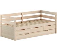 Lit de cabine Maggie - avec 3 tiroirs de rangement et coffre de lit - 90 x 200 - pin massif - pin laiteux