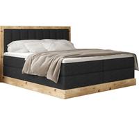 Lit de chambre à coucher ALMA Lit Continental Rembourré - Design Élégant Avec Bois de Chêne, Hauteur de Couchage 65 cm Et Décorations Chromées - Confort Pour Votre Chambre 180x200 cm Noir