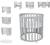 Lit mobile pour bébé OWAL en bois 7en1 avec matelas, évolutif,Sans set de tissu,bois gris