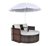Lit de jardin 1-personne pour terrasse - CLARENCE® - Bain de Soleil simple - avec parasol Marron Résine tressée 62171