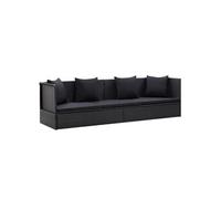 Lit de jardin avec coussin et oreiller Résine tressée Noir