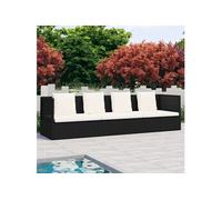 Lit de jardin avec coussin et oreillers Résine tressée Noir