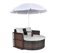Lit de jardin avec parasol Marron Poly Rattan