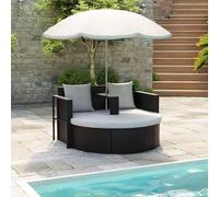 Lit de jardin avec parasol, transat en rotin pour 2 personnes, transat de jardin avec auvent, matelas, coussins, coin soleil, transat double, lit de jardin, fauteuil lounge pour jardin et terrasse, co