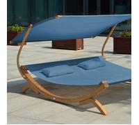 AXI Chaise longue de jardin Mallorca en bois pour 2 personnes avec auvent Bleu