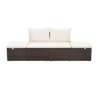 Lit de jardin en résine tressée - MEUBLECHIC - 195x60 cm - Marron et blanc crème - Réglable tête et pieds