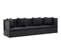 vidaXL Canapé-lit de jardin avec coussins Poly rotin noir