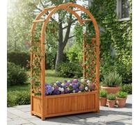 Lit de jardin surélevé avec pergola en bois et jardinière intégrée