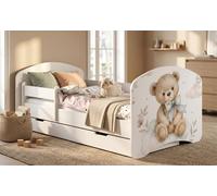 Lit de jeu et lit de transition 160x80 cm | Inclut un matelas et un espace de rangement | Lit pour enfant sûr, modèle "Ours et Lapin"