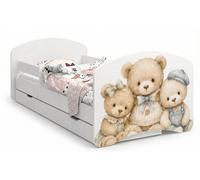 Lit de jeu et lit de transition 160x80 cm | Inclut un matelas et un espace de rangement | Lit pour enfant sûr, modèle "Ours et Lapin"