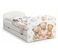Lit de jeu et lit de transition 160x80 cm | Inclut un matelas et un espace de rangement | Lit pour enfant sûr, modèle "Ours et Lapin"