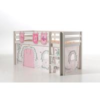 Vipack Pino Lit Sureleve 90x200cm Avec Sommier Blanc + Rideau De Lit Birdy + 3 Pochettes