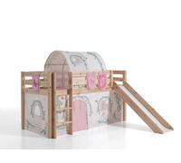 Lit de jeu Pino incl. toboggan avec set textile rideau, tunnel et 3 sacs "Birdy