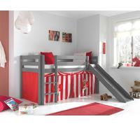 Lit de jeu Vipack Pino, incl. sommier à lattes, surface de couchage 90 x 200 cm avec toboggan et set textile "Cirque"