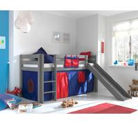 Lit de jeu Vipack Pino, incl. sommier à lattes, surface de couchage 90 x 200 cm avec toboggan et set textile "Domino