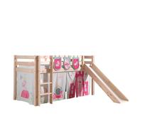 Lit de jeu Vipack Pino incl. toboggan, surface de couchage 90x200 cm avec set textile rideau et 3 sacs "Princes