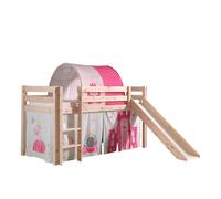 Lit de jeu Vipack Pino incl. toboggan, surface de couchage 90x200 cm avec set textile rideau et tunnel "Princes