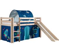 Lit de jeu Vipack Pino incl. toboggan, surface de couchage 90x200 cm avec set textile rideau et tunnel "Astro
