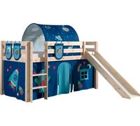 Lit de jeu Vipack Pino incl. toboggan, surface de couchage 90x200 cm avec set textile rideau, tunnel et 3 sacs "Astro