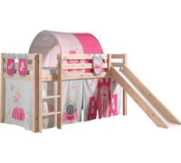 Lit de jeu Vipack Pino incl. toboggan, surface de couchage 90x200 cm avec set textile rideau, tunnel et 3 sacs "Princes