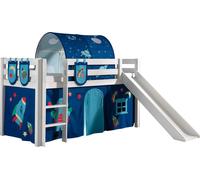 Lit de jeu Vipack Pino incl. toboggan, surface de couchage 90x200 cm avec set textile rideau, tunnel et 3 sacs "Astro