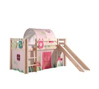 Vipack Pino Lit Compact Avec Toboggan Pin Massif + Rideau, Tunnel De Lit Et 3 Pochettes Spring
