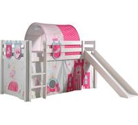 Lit de jeu Vipack Pino incl. toboggan, surface de couchage 90x200 cm avec set textile rideau, tunnel et 3 sacs "Princes