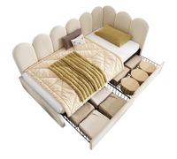 Lit de jour 90/190 cm beige en velours avec 2 tiroirs et dossier rembourré