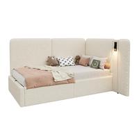 Lit de jour 90/200 cm beige en bou vec rangement hydraulique et lampe