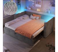 Lit de jour 90 x 200 cm, extensible à 180 x 200 cm, lit multifonctionnel avec éclairage LED intégré et sommier à lattes, convertible en canapé, sans matelas, couleur gris, revêtement en velours