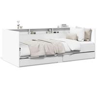 Lit de jour 90x190 cm - Structure en bois - 2 tiroirs de rangement - Sommier à lattes inclus - Sans matelas - Dimensions : 193x101,5x73 cm - Couleur : vert armée