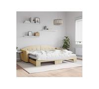 Lit de jour avec gigogne et matelas crème 90x200 cm tissu 3197552