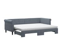 Lit de jour avec gigogne et matelas gris foncé 80x200cm velours