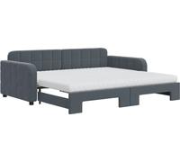 Lit de jour avec gigogne et matelas gris foncé 90x190cm velours