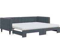 Lit de jour avec gigogne et matelas gris foncé 90x200cm velours
