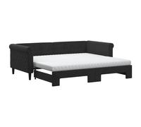 Lit de jour avec gigogne et matelas noir 90x190 cm velours