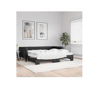 Lit de jour avec gigogne et matelas noir 90x200 cm tissu 3196598