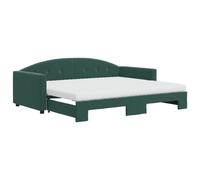 Lit de jour avec gigogne et matelas vert foncé 90x200cm velours