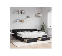 vidaXL Lit de jour avec gigogne et tiroirs noir 80x200 cm tissu 3197477 Noir G