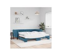 vidaXL Lit de jour avec lit gigogne et matelas bleu 100x200 cm velours