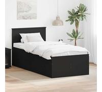 Lit de jour avec tiroirs, couleur noire, dimensions 75 x 190 cm, fabriqué en panneaux de particules. Ensemble de meubles pour chambre à coucher comprenant un lit, un espace de rangement, une banquette