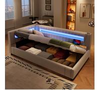 Lit de jour, lit de jour, canapé-lit, 90*200cm, bande lumineuse LED avec télécommande au bout du lit, stockage hydraulique, sans m