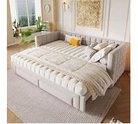 Sweiko Lit de jour,Lit de jour 90 x 200cm, canapé-lit avec dossier carré, 2 tiroirs,sans matelas,Beige