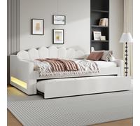 Lit de jour rembourré 140 x 200 cm avec ceinture LED et lit gigogne, Beige
