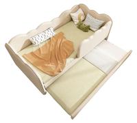 Lit de jour rembourré - Lit pour enfant avec lit superposé escamotable - 90 x 190 cm - Rangement intégré - Housse en lin - Barreaux de sécurité - Beige - Sans matelas