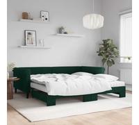Lit de Jour Vert foncé 100x200 cm Velours avec lit gigogne, Matelas Mousse Confortable, Cadre Bois Massif et métal, sommier à Lattes, canapé Convertible pour Chambre et Salon Moderne