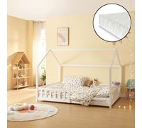 Lit de maison 'Hesel' pour enfants avec matelas, protection antichute et sommier à lattes 120 x 200 cm blanc