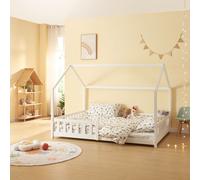Lit de maison 'Hesel' pour enfants avec protection contre la chute Sommier à lattes 140 x 200 cm Blanc