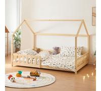 Lit de maison 'Hesel' pour enfants avec protection contre la chute Sommier à lattes 140 x 200 cm imitation bois