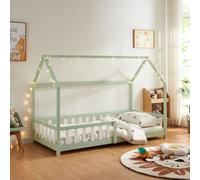 Lit de maison 'Hesel' pour enfants avec protection contre les chutes Sommier à lattes 90 x 200 cm vert menthe